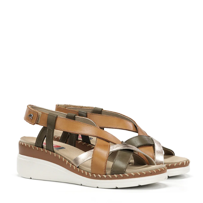 SANDALIA TIRAS CUERO KAKI F2135