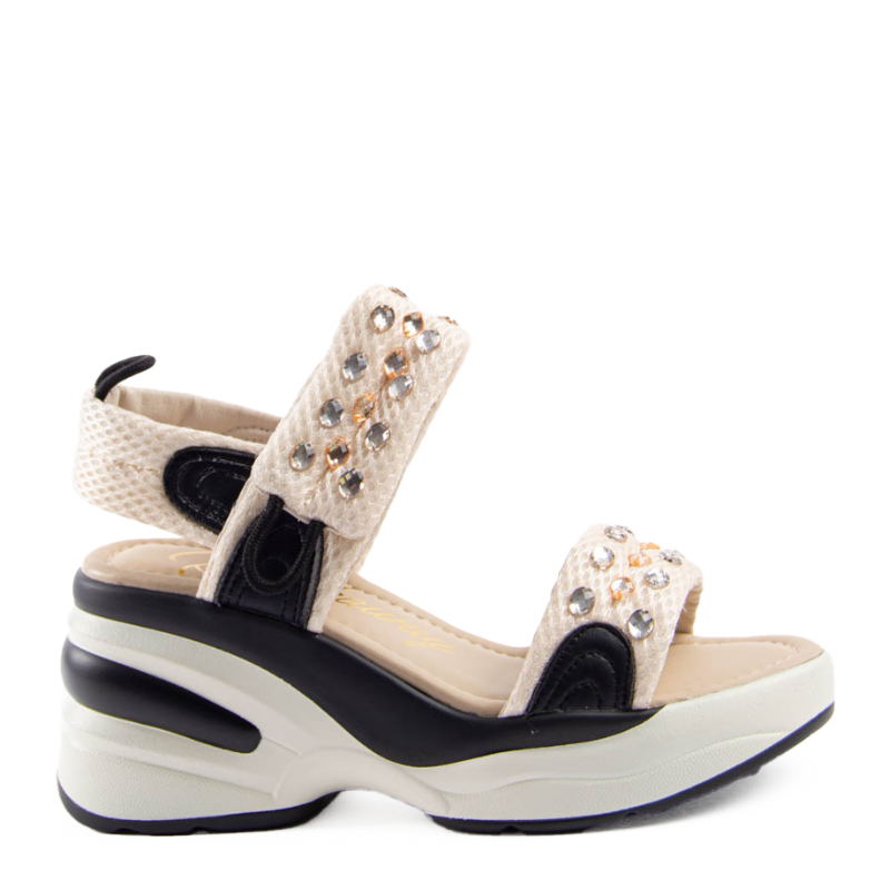 SANDALIA CUÑA PIEDRAS BEIGE 76030B