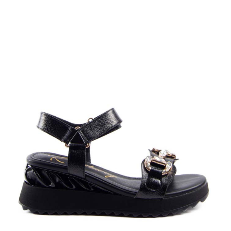 SANDALIA ESLABON CUÑA NEGRO 85671A