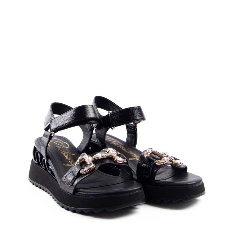 SANDALIA ESLABON CUÑA NEGRO 85671A