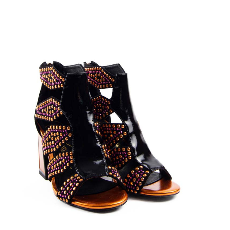 SANDALIA ABOTINADA NEGRO NARANJA 85652A