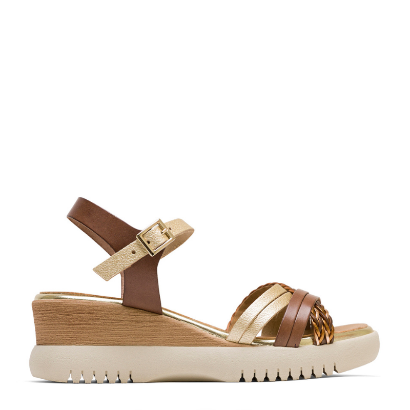 SANDALIA TIRA TRENZADA TAUPE ORO 3156