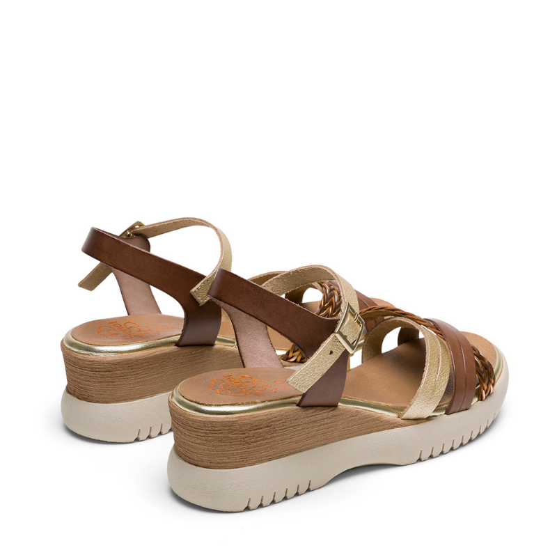 SANDALIA TIRA TRENZADA TAUPE ORO 3156