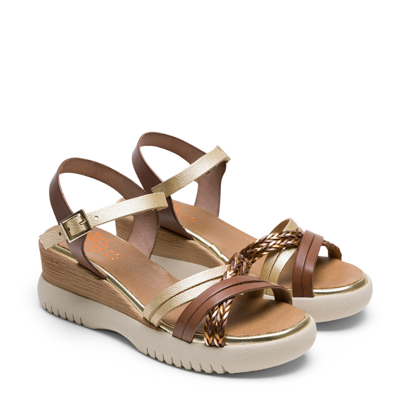 SANDALIA TIRA TRENZADA TAUPE ORO 3156