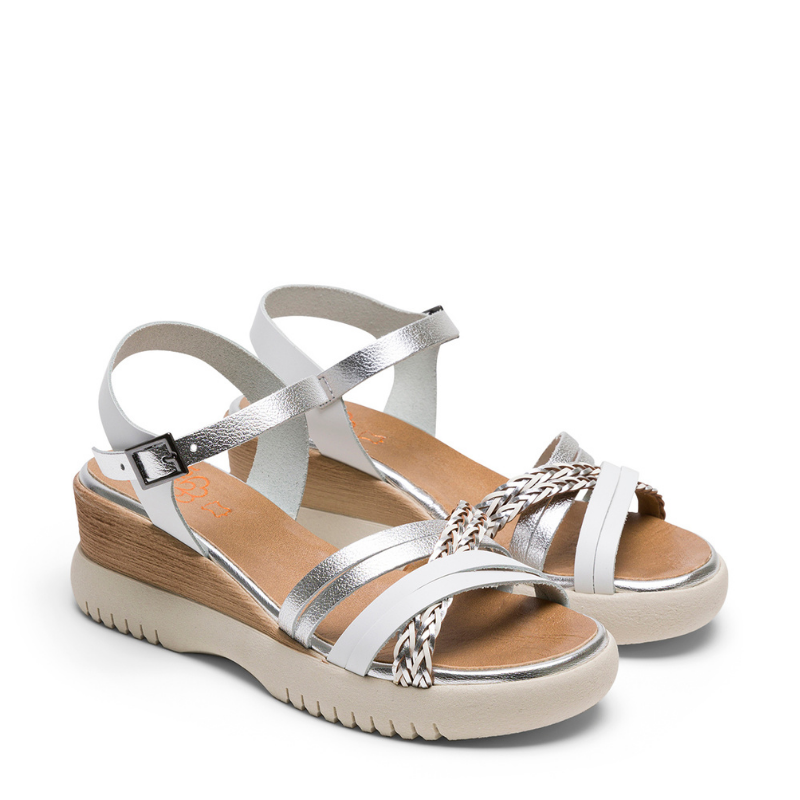 SANDALIA TIRA TRENZADA BLANCO PLATA 3156