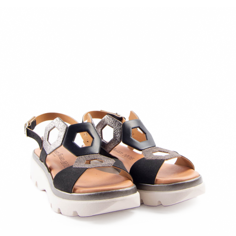 SANDALIA HEXAGONOS NEGRO V-25050-1