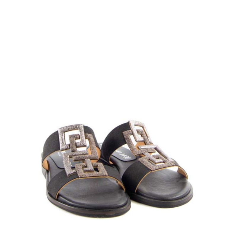 SANDALIA PLANA CUADROS NEGRO V-2500-1