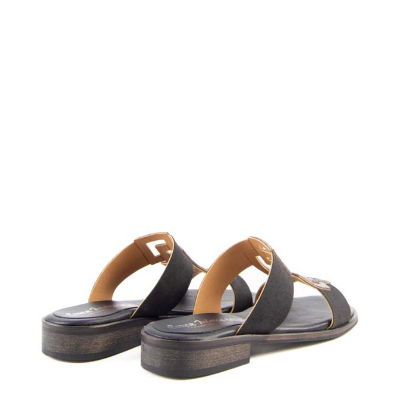 SANDALIA PLANA CUADROS NEGRO V-2500-1