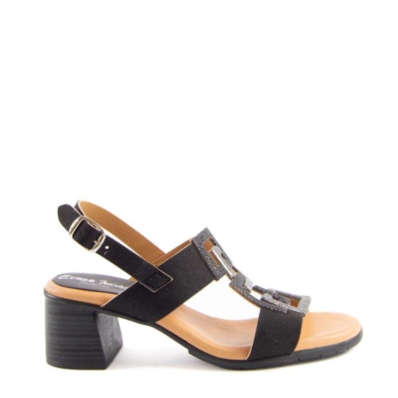 SANDALIA TACON CUADROS NEGRO V-25060-1