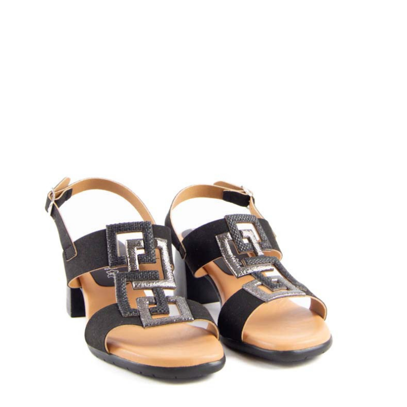 SANDALIA TACON CUADROS NEGRO V-25060-1