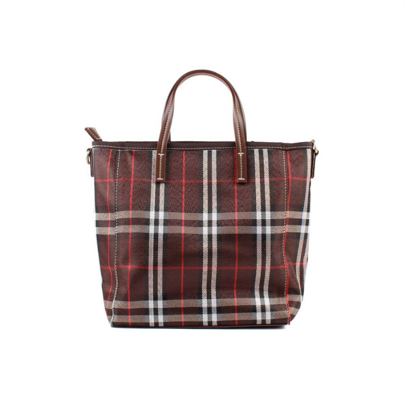 BOLSO LONA CUADROS MARRON