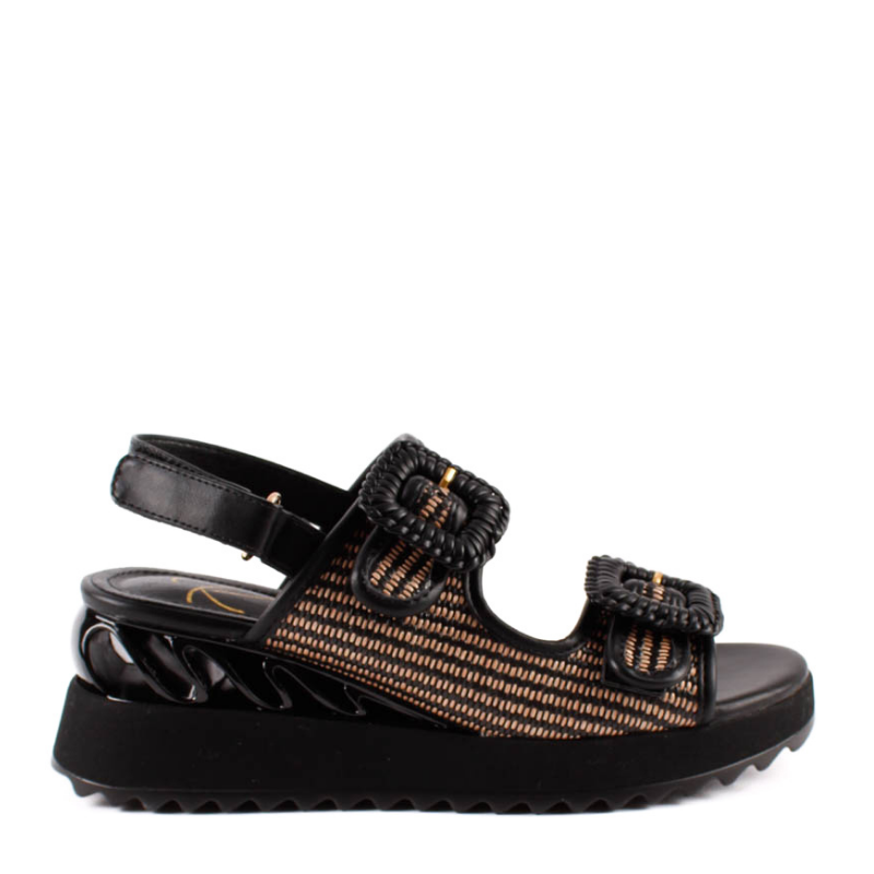 SANDALIA CUÑA HEBILLA RAFIA NEGRO 85869C