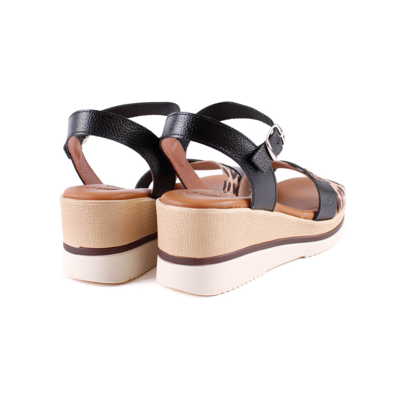 SANDALIA TIRAS COMBI NEGRO LEOPARDO 2613