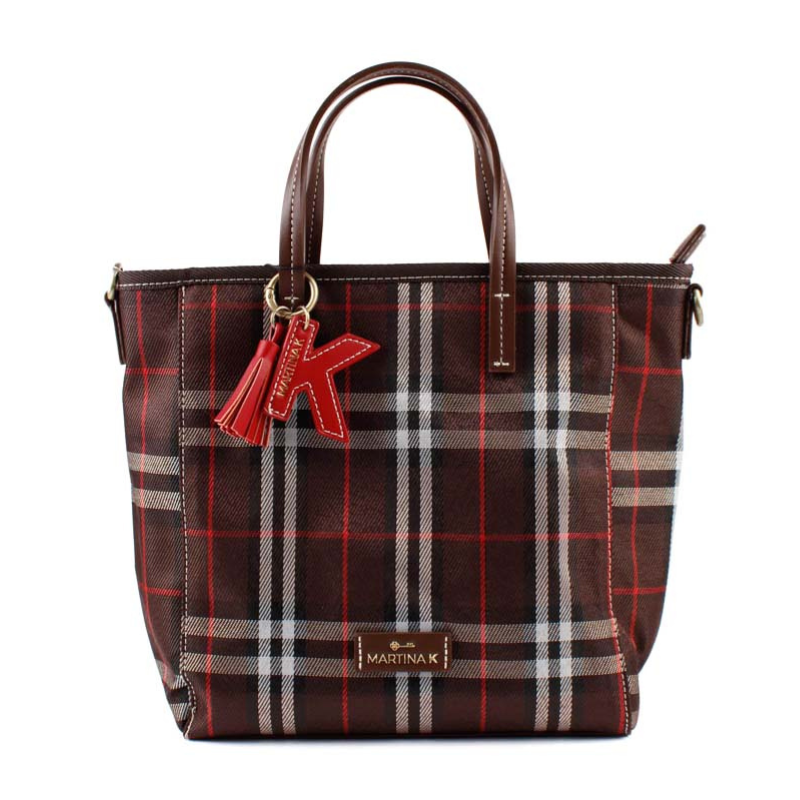 BOLSO LONA CUADROS MARRON