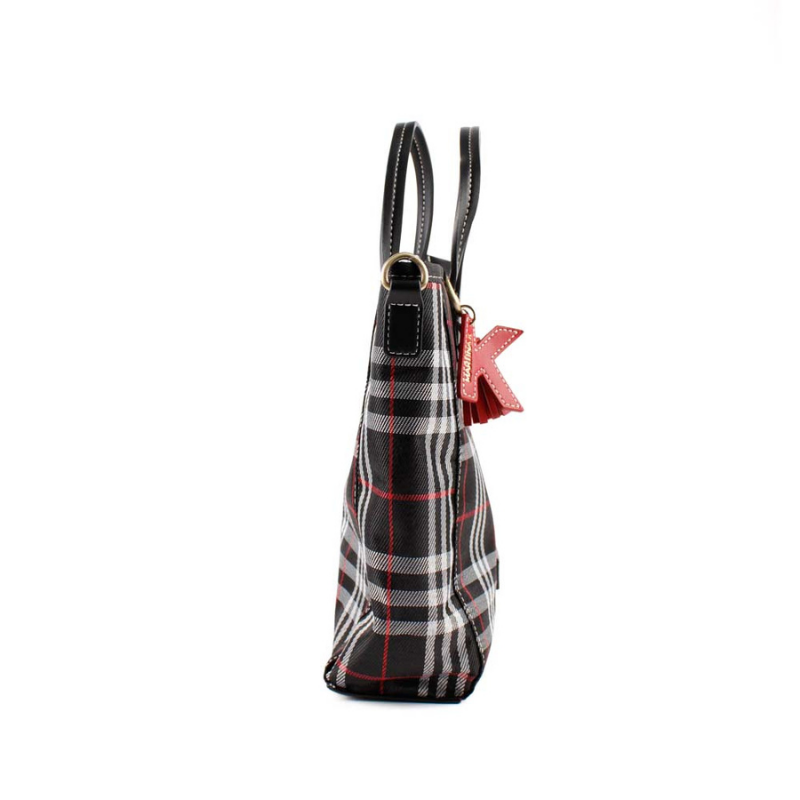 BOLSO LONA CUADROS NEGRO