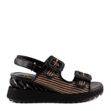 SANDALIA CUÑA HEBILLA RAFIA NEGRO 85869C