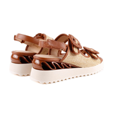SANDALIA CUÑA HEBILLA RAFIA MARRON85869C