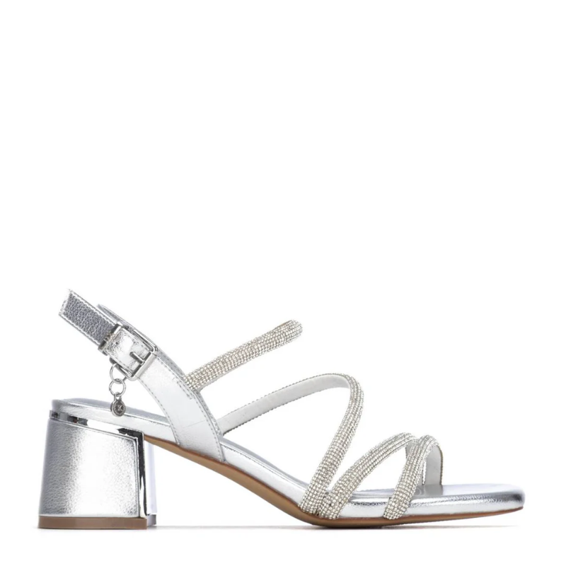 SANDALIA TIRAS STRASS PLATA 145260