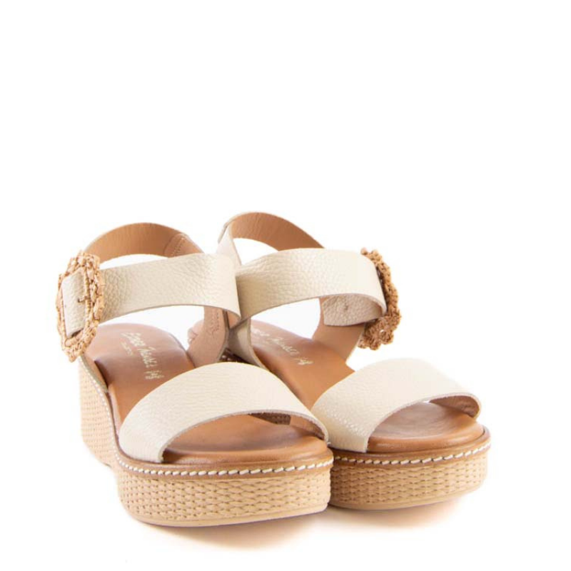 SANDALIA CUÑA HEBILLA BEIGE 434